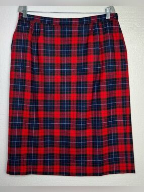 Vintage Pendleton Wool Plaid Skirt Red Navy Green Tartan Knee Length USA size 18